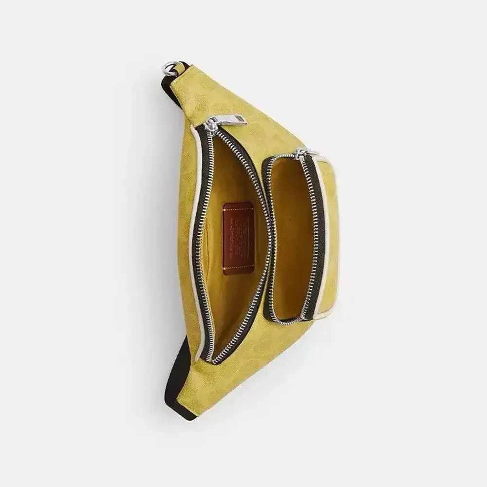 NWT Coach Travis Belt Bag 30 In Signature Canvas Silver/Light Citron cet91